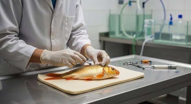 veterinarian performing health check on fish