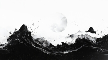 Black and white Ink, Chinese lunar year theme background, traditional ink artwork