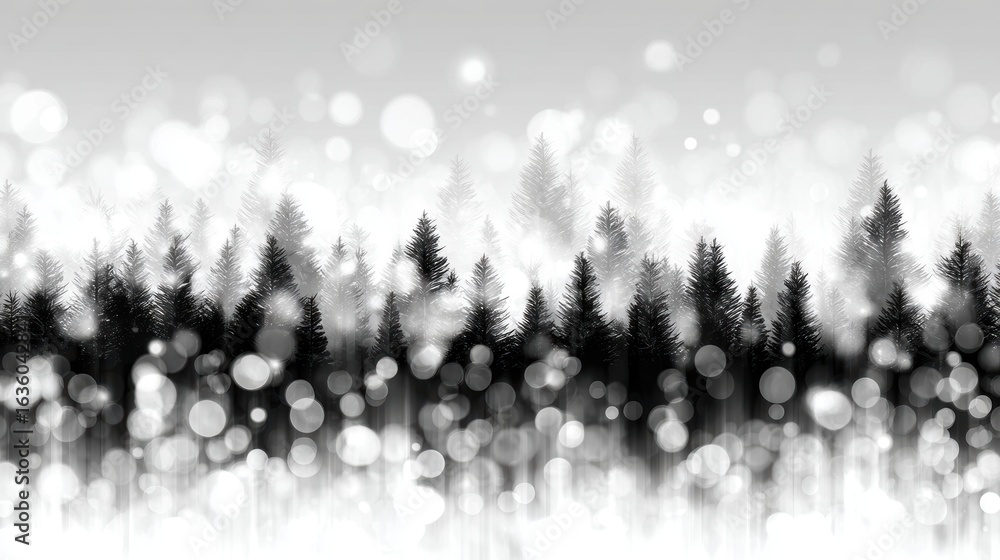 Poster ethereal forest landscape with mist and bokeh effects, creating a serene atmosphere for relaxation