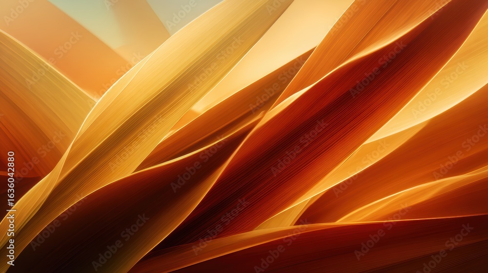 Poster abstract composition of flowing, colorful waves in warm hues creating a serene and dynamic atmospher