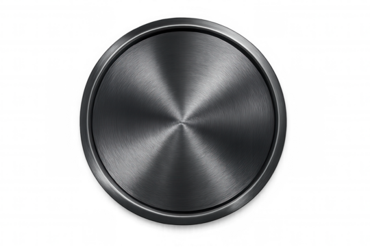 Brushed circular metal plate with radial gradient and transparent background, creating a sleek and modern design element