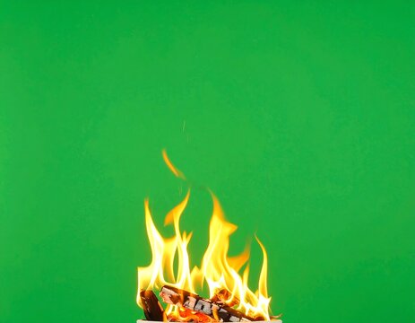 Burning wood against green screen - Powered by Adobe