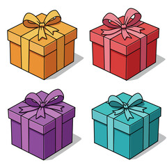 title Four Colorful Gift Boxes with Bows keywords gift boxes wrapping paper bows