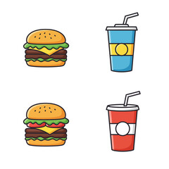 Illustrations of a Cheeseburger and Drink
