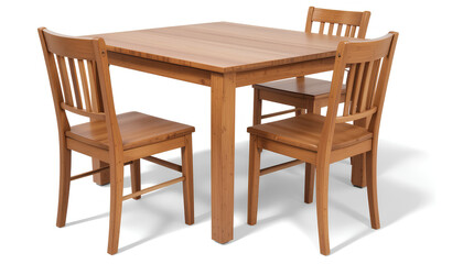 Wooden Dining Table Set with Three Matching Chairs on White Background