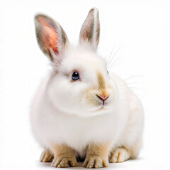 Fototapeta premium Cottontail's Charm: A delightful cottontail rabbit, distinguished by its pure white fur, gentle gaze, and endearing button nose, stands out with a captivating portrait.