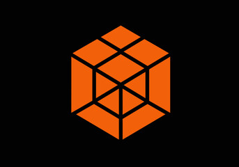 3D Cube with Orange Color Scheme and Black Lines