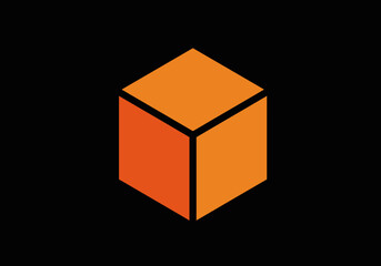 Orange Cube with Black Lines on Black Background