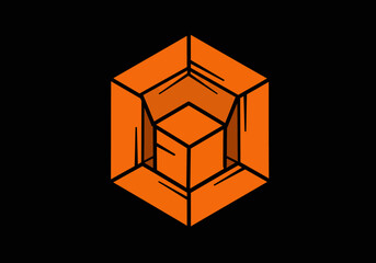 Orange 3D Cube with Shadow Effect