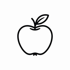 Simple black and white line art of an apple with a leaf