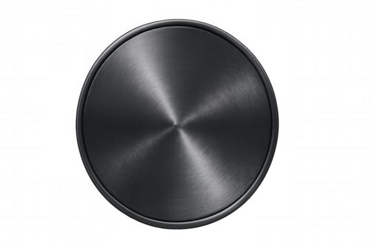 Brushed circular metal surface with radial texture and transparent background, ideal for graphic design projects