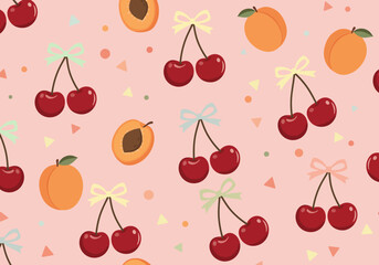 A pattern of cherries and apricots