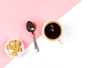 Coffee and Sugar on a Bi-Colored Background