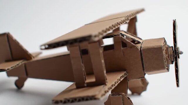 Cardboard Biplane Model with Propeller and Wings on White Background for Adobe Stock