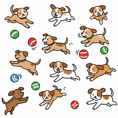 Obraz premium Cute Cartoon Dogs Playing with Balls