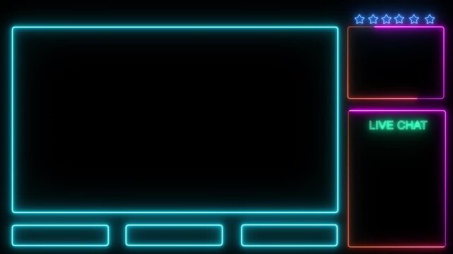 Intermission Stream Overlay Animated, Neon Sign looping facecam and chat for live streaming ,Frame border HUD element. HUD viewfinder. Intermission Stream Overlay Animation