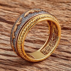 Classic gold ring with ornate details high resolution picture