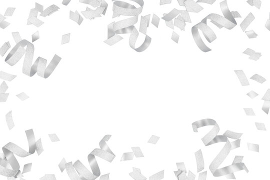 silver confetti festive frame border isolated on white or transparent png