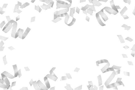 silver confetti festive frame border isolated on white or transparent png