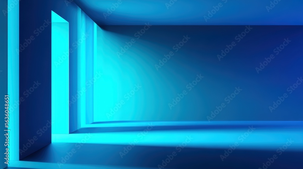 Poster abstract blue interior space with illuminated edges creating a serene atmosphere for modern design c