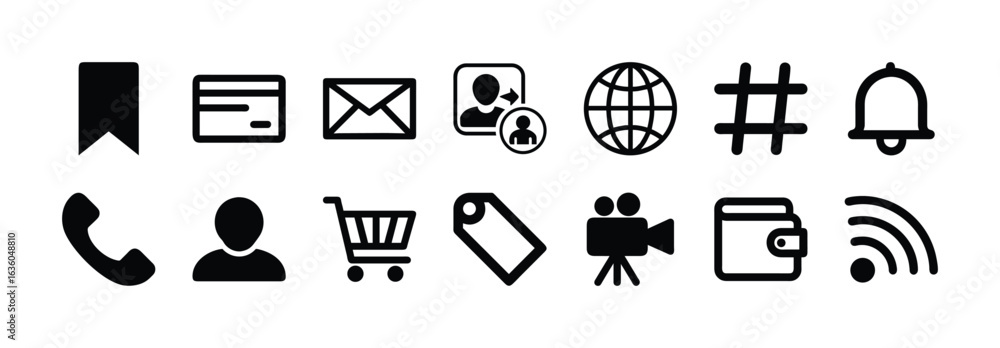Poster collection of vector icons for web design and mobile app development including shopping and communic