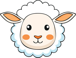 Cartoon illustration of a cute sheep's head, featuring fluffy wool and a smiling expression.