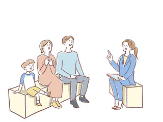 スーツを着た女性と家族