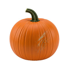 Carved orange pumpkin with scratches on transparent background