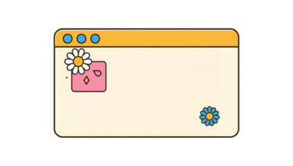 Cute cartoon retro web browser window frame for text and graphic design elements