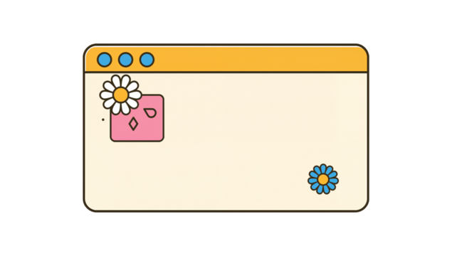 Cute cartoon retro web browser window frame for text and graphic design elements