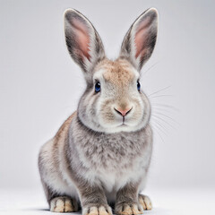 Fototapeta premium Bunny's Portrait: A close-up studio shot of a charming rabbit, showcasing its soft fur, innocent eyes, and alert ears.