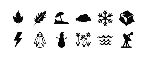 Naklejka premium Weather seasons nature elements vector icons set autumn winter spring summer climate forecast symbols