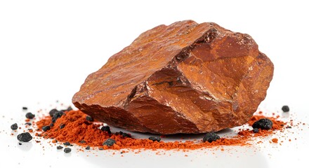 Rough Rock Specimen With Powder On White Background