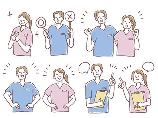 介護、福祉系のお仕事（スクラブを着た男女）