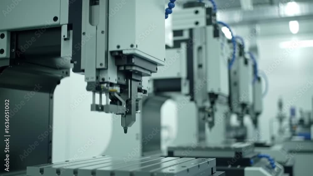 Poster multiple axis automated gray and white vertical milling machines designed for factory industry