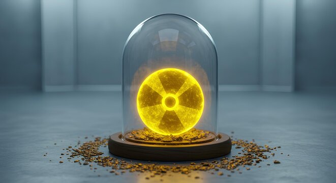 Glowing Yellow Energy Symbol Enclosed In Glass Sphere