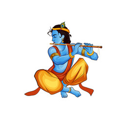 Illustration of a Divine Blue Character Playing Flute in Traditional Attire