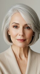 Fototapeta premium Elegant portrait of senior woman with short silver hair