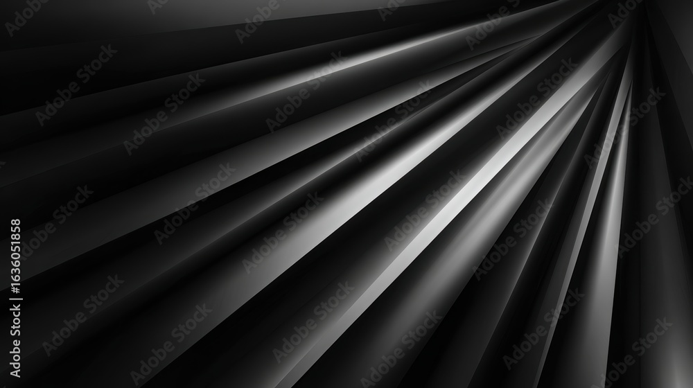 Poster abstract black and white image showcasing dynamic light and shadow interplay on layered surfaces