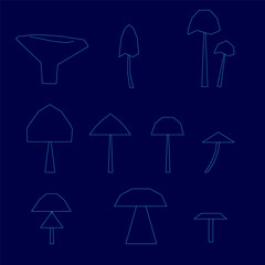 Contour mushrooms stand out against a dark blue background, creating a striking contrast. The clean contour highlights their natural shape and texture. The composition emphasizes simplicity.