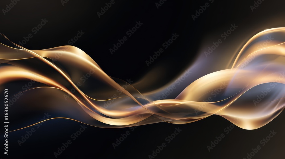 Poster abstract golden wave patterns flowing elegantly against a dark background, creating a sense of motio
