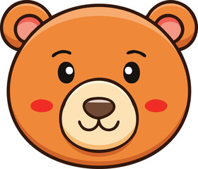 Adorable cartoon brown bear face, friendly expression, simple design.