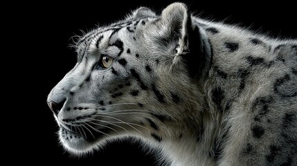 Obraz premium Majestic snow leopard profile portrait against a stark black background