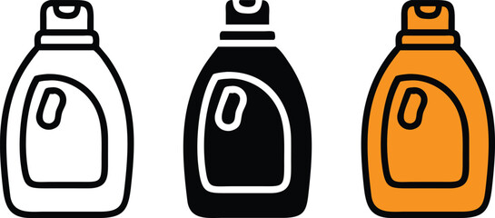 Detergent Bottle Icon Set Black White Color Outline Silhouette Vector Cleaning Illustration