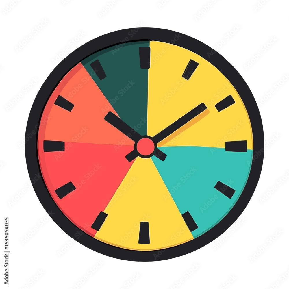 Aufkleber a colorful, flat vector icon of a clock with a face divided into multi-colored sections. this image 