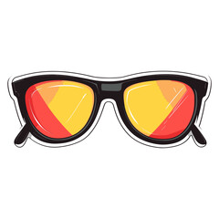 A sticker-style cartoon illustration of sunglasses with black frames and colorful, reflective lenses. This image can be used on websites and blogs related to fashion, summer, travel, or accessories.

