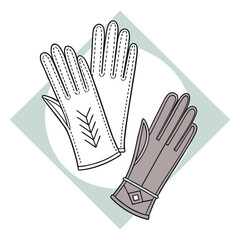 Fototapeta premium Gloves Seasonal Set – Winter Leather Gloves and Wool Mittens.