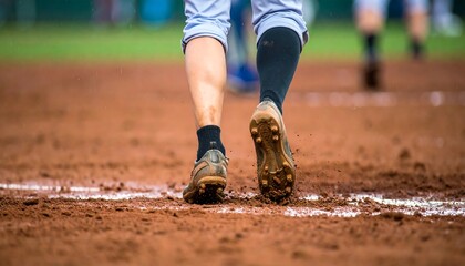 Baseball player walking on a dirt field