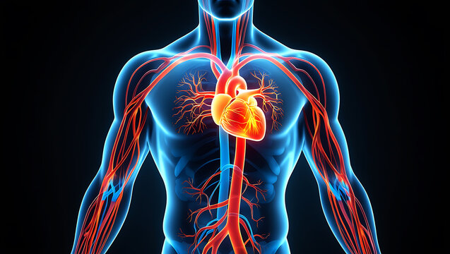 Human circulatory system with glowing heart and arteries 1