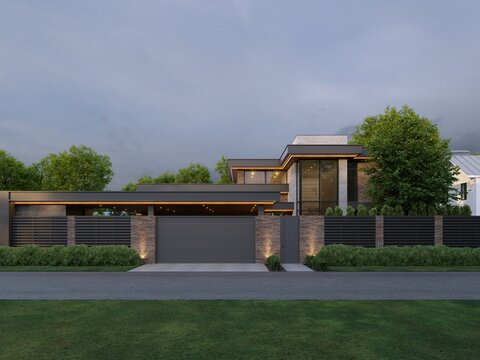 3D visualization of a modern house with an inner courtyard